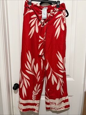 Tropical Tie-Waist Wide Leg Pants in Red by